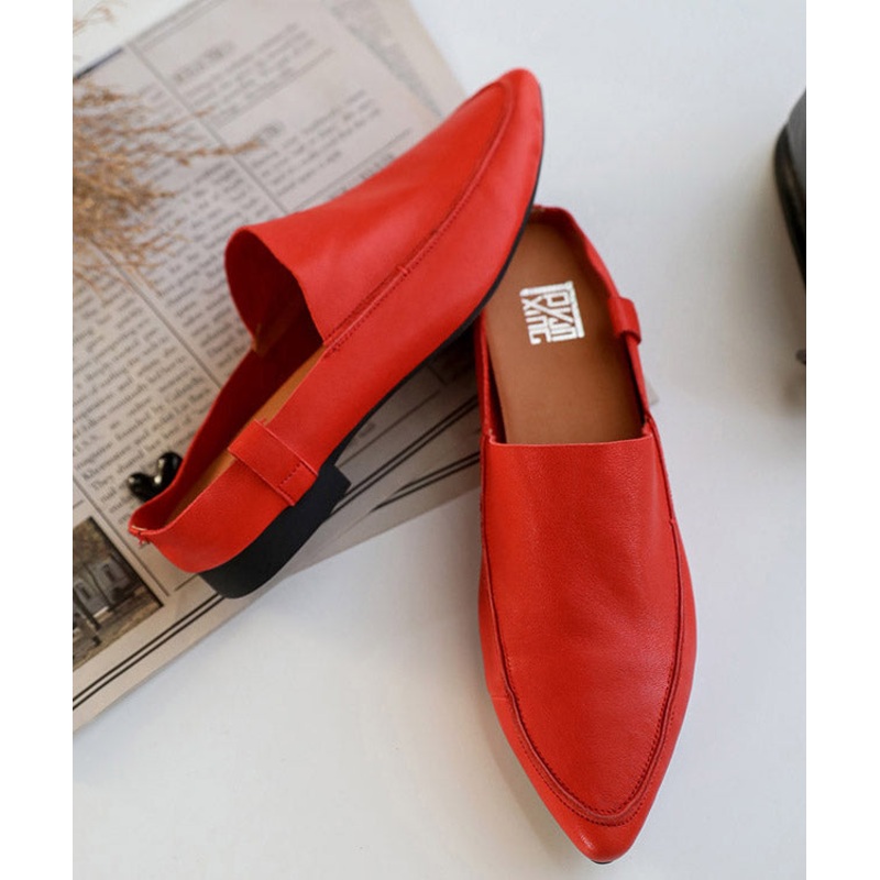 Art Red Sheepskin Comfortable Pointed Toe Thong Slide Sandals