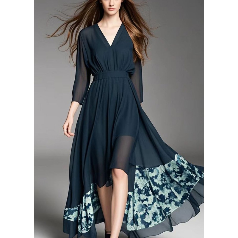 Boutique Black Asymmetrical Patchwork Exra Large Hem Chiffon Dress Summer