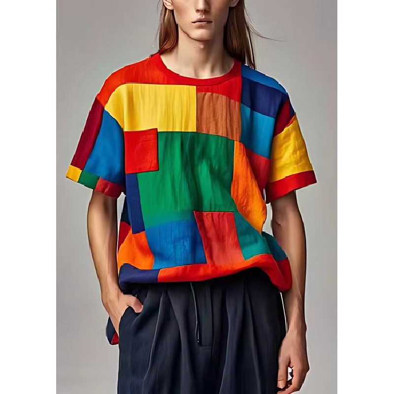 Colorblock Patchwork Linen Tank Tops Applique Summer