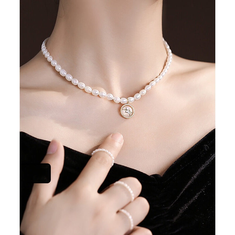 Elegant White Alloy Pearl Cat Eye Stone Pendant Necklace