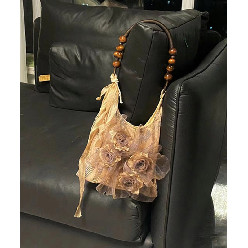 Fashion Khaki Tie Dye Floral Cotton Satchel Handbag