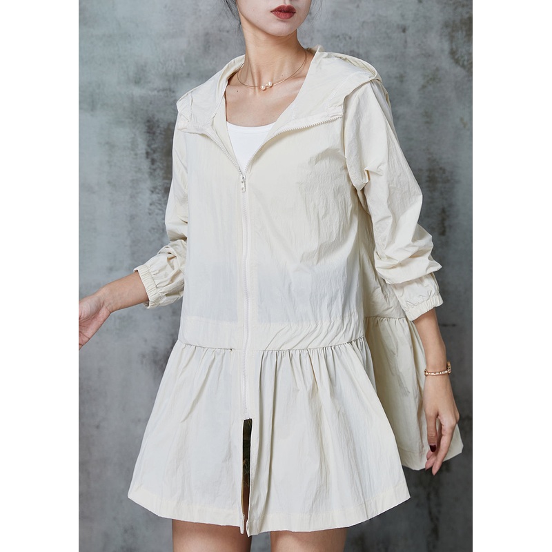 French Beige Exra Large Hem Patchwork Cotton UPF 50+ Coat Jacket Spring