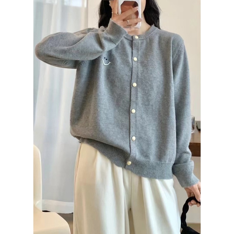 New Grey Nail Bead Button Cozy Knit Cardigans Fall