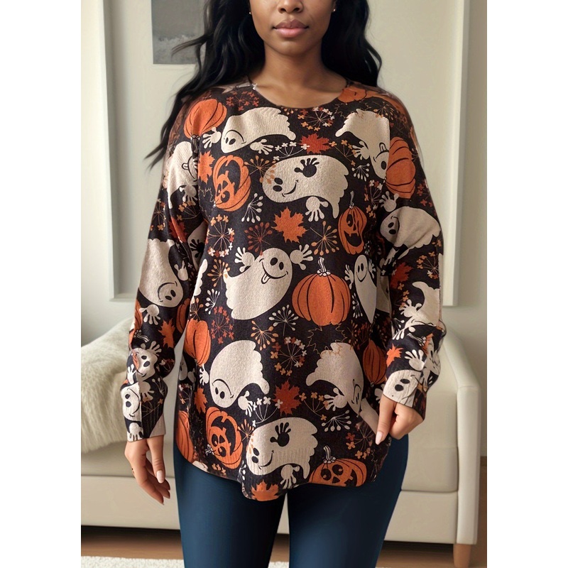 New Print O Neck Knitting Cotton Sweater Long Sleeve