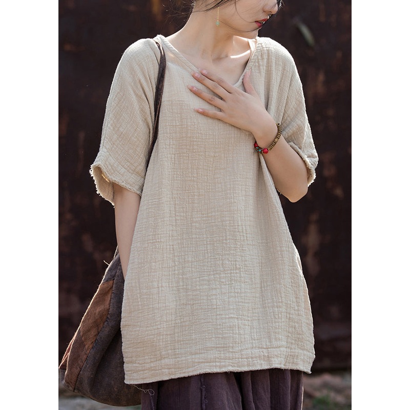 Organic Linen V Neck Plus Size Cotton T Shirt Summer