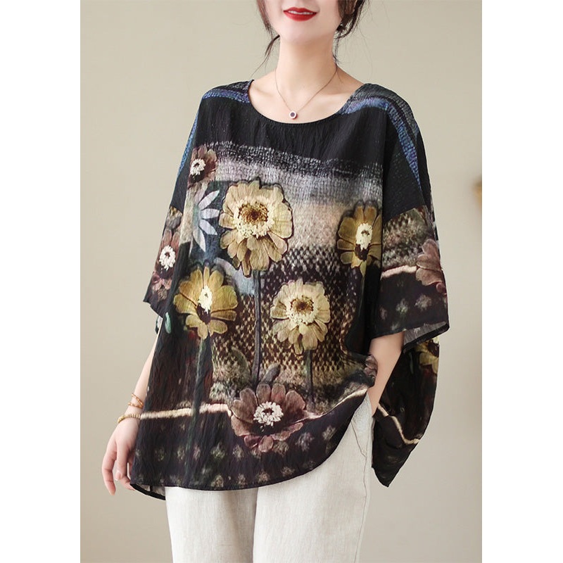 Plus Size Colorblock O Neck Print Cotton T Shirt Half Sleeve