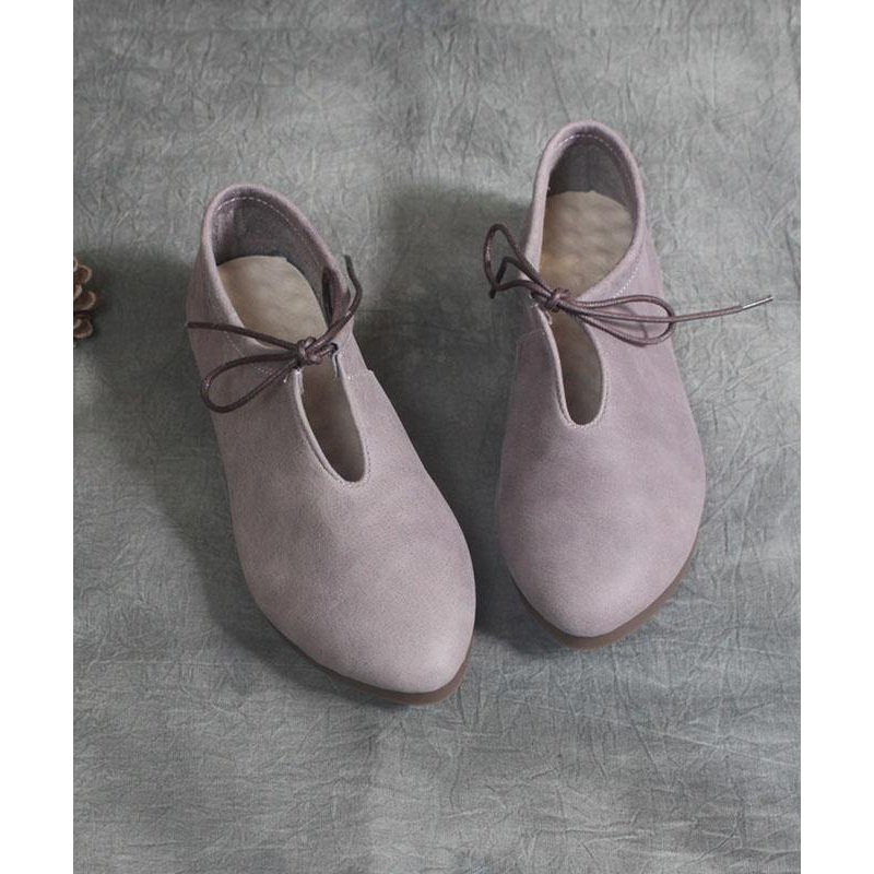 Purple Genuine Leather Boho Lace Up Loafer Shoes For Women
