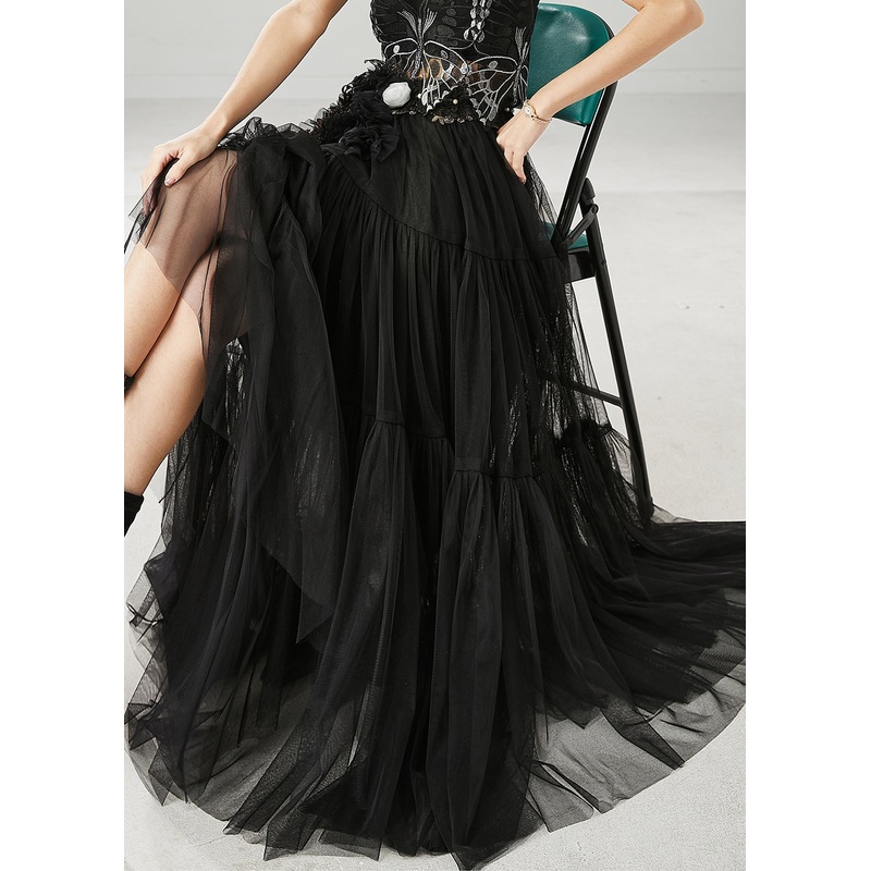 Style Black Embroidered Exra Large Hem Tulle Skirts Spring
