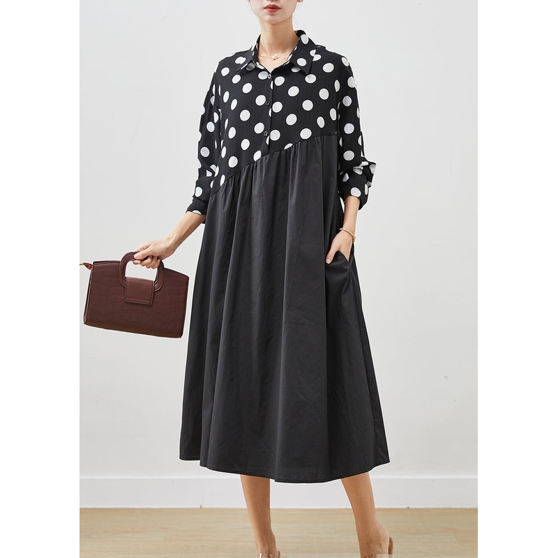 Stylish Black Oversized Patchwork Cotton Shirt Dress Spring