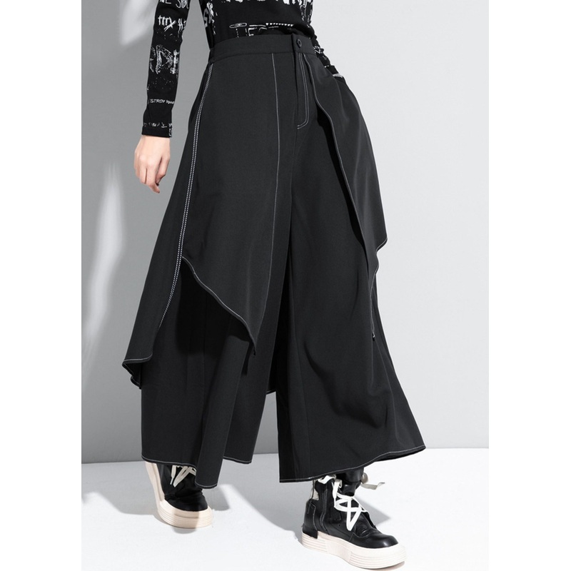 Stylish Black Patchwork High Waist Draping Wide Leg Pants Spring