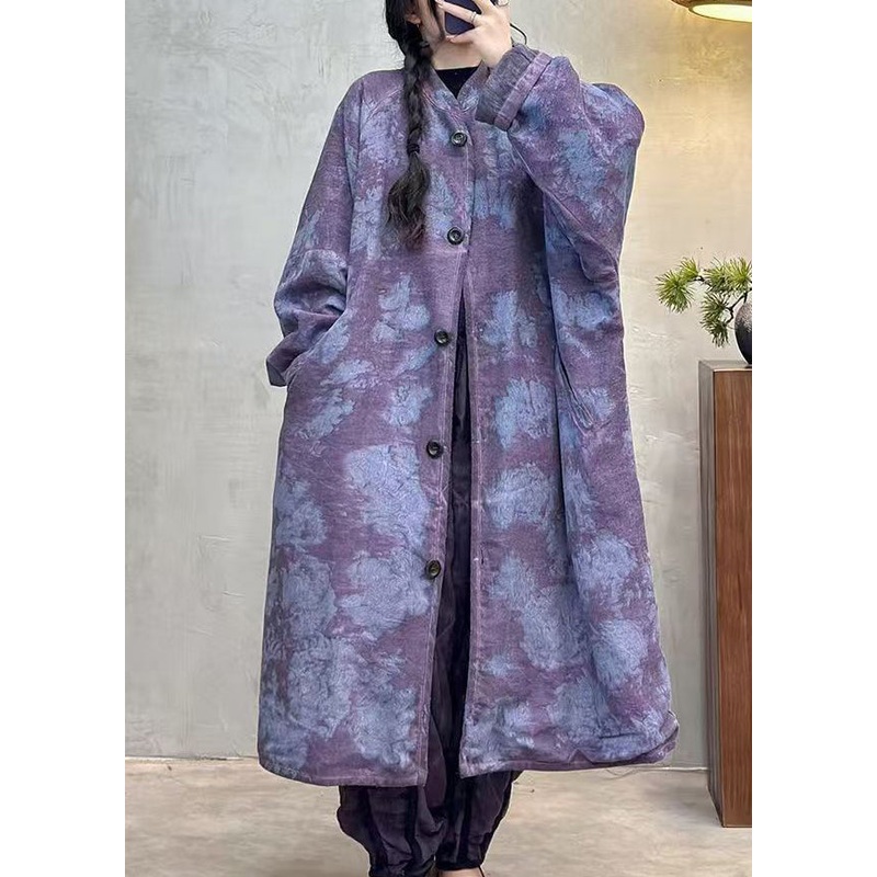 Vintage Purple Pockets Tie Dye Fine Cotton Filled Coat Winter