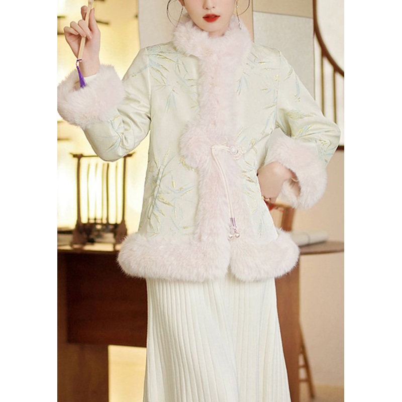 Art Fur Collar Button Print Thick Parka Winter