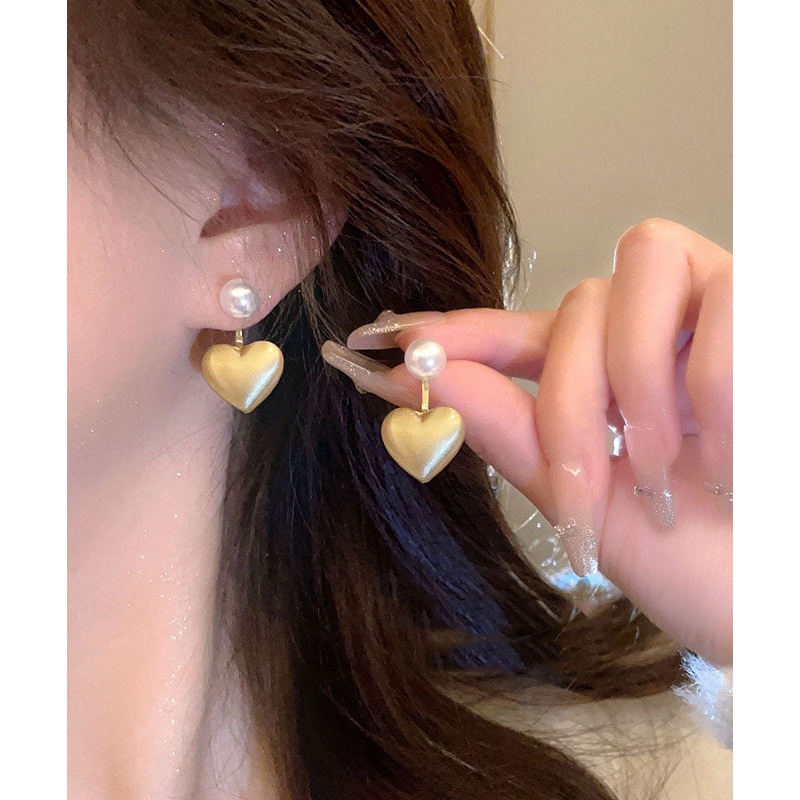 Art Gold Alloy Love Pearl Stud Earrings