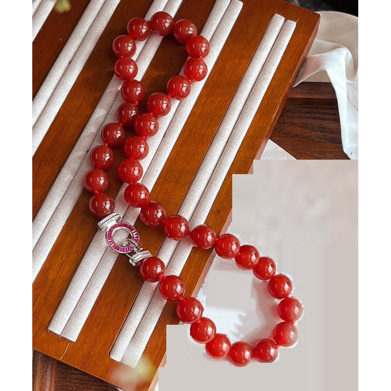 Art Red Hand Woven Agate Beading Gratuated Bead Necklace