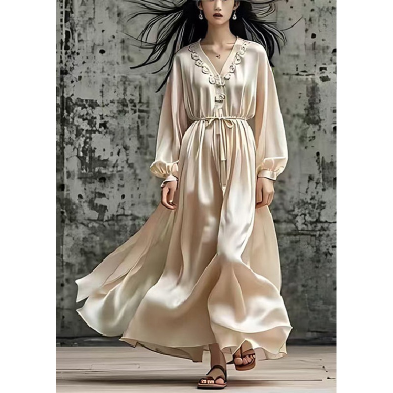 Boho Nude Tie Waist Exra Large Hem Silk Robe Dresses Summer