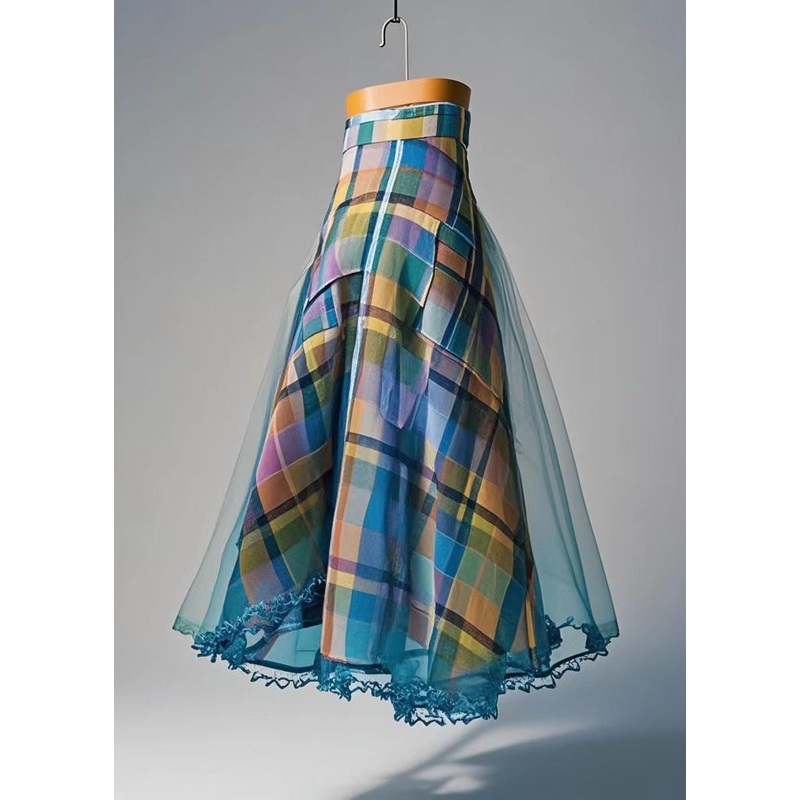 Casual Colorblock Plaid Exra Large Hem Tulle Skirts Fall