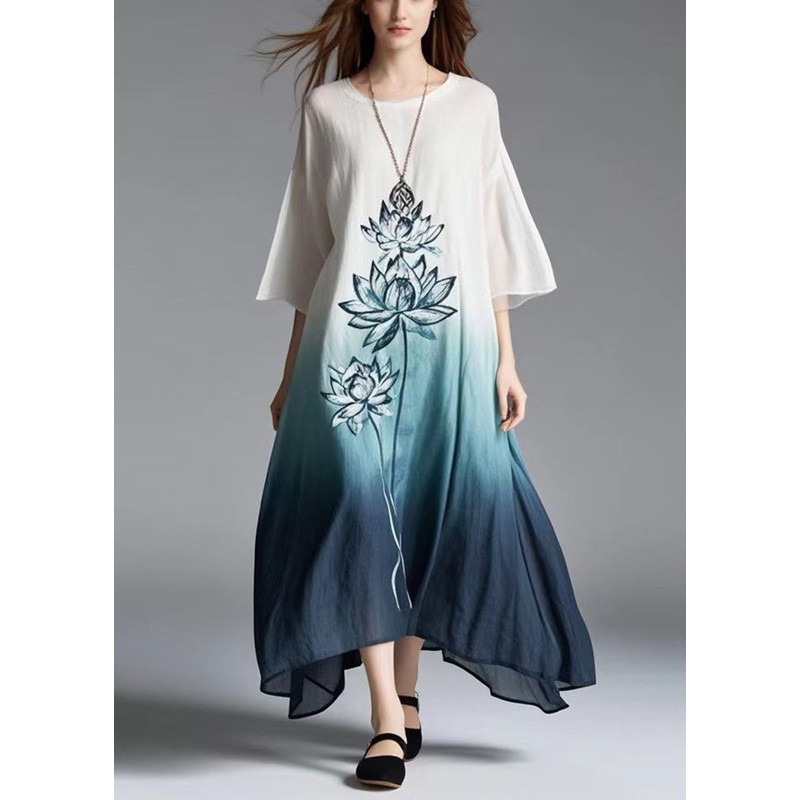 Casual Gradient Color Oversized Print Cotton Dress Summer