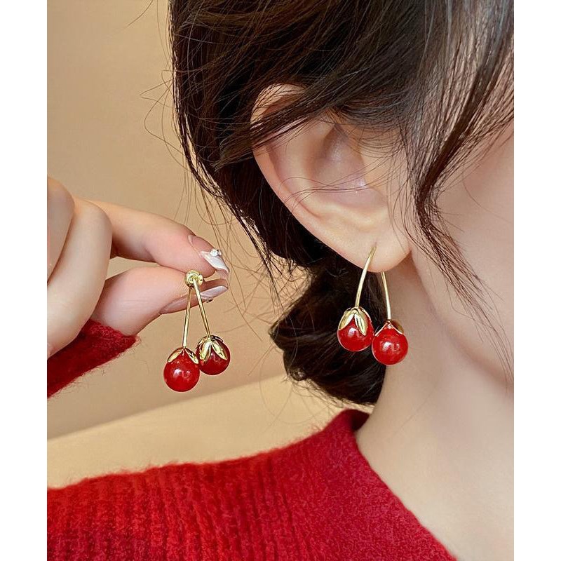 Chic Red Copper Overgild Cherry Drop Earrings