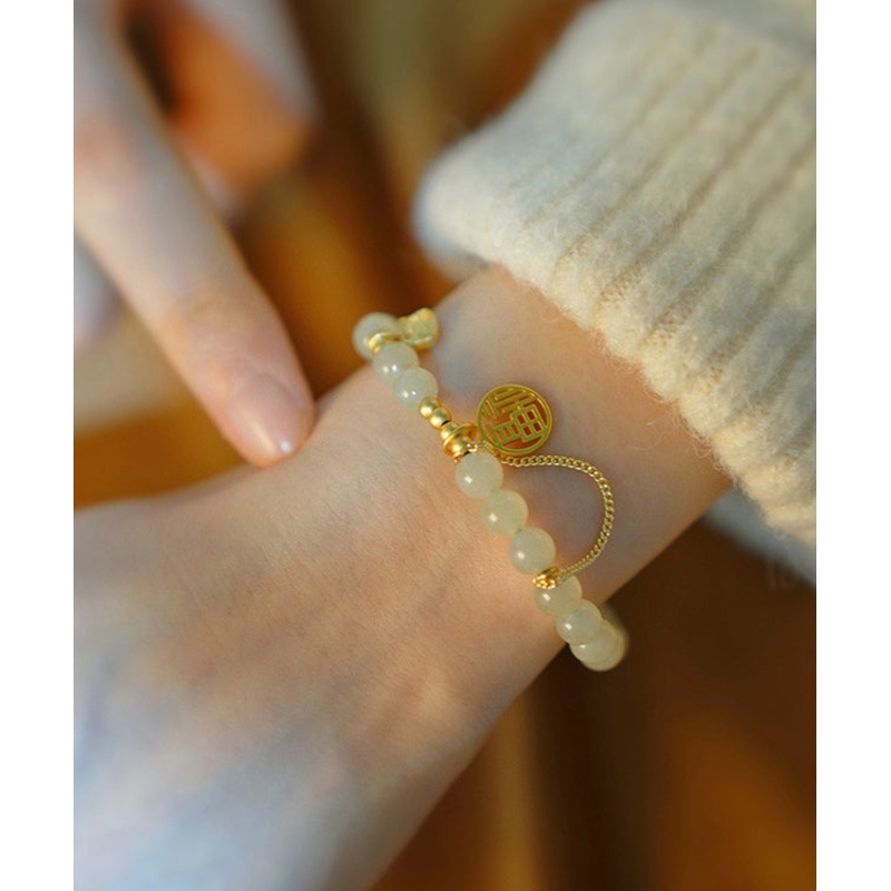DIY Gold Ancient Gold Jade Fu Character Tassel Charm Bracelet