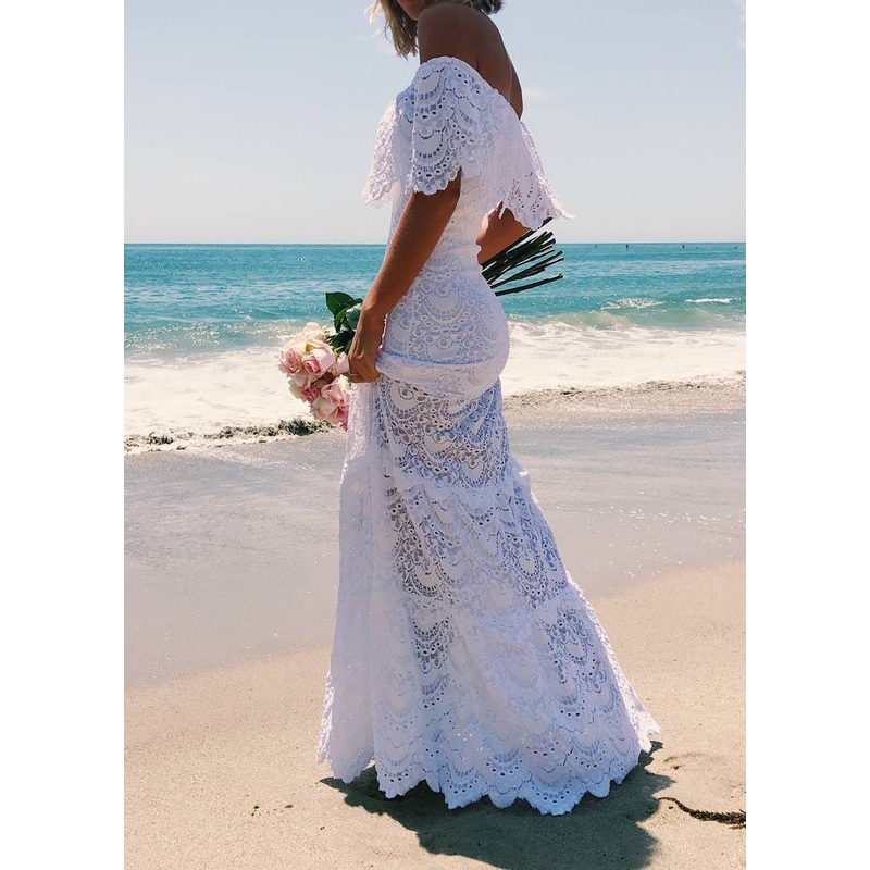 European And American Style White Cold Shoulder Lace Dresses Summer