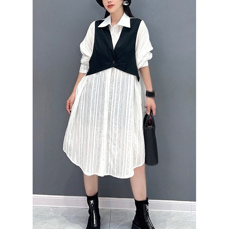 Fashion White Peter Pan Collar False Two Pieces Cotton Dresses Fall