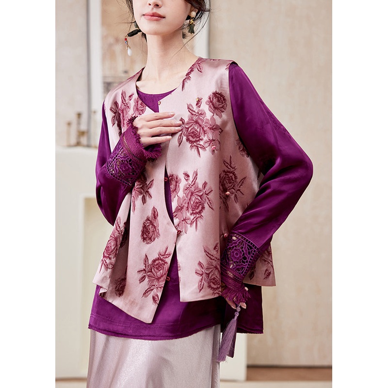 French Purple Print Button Waistcoat Spring