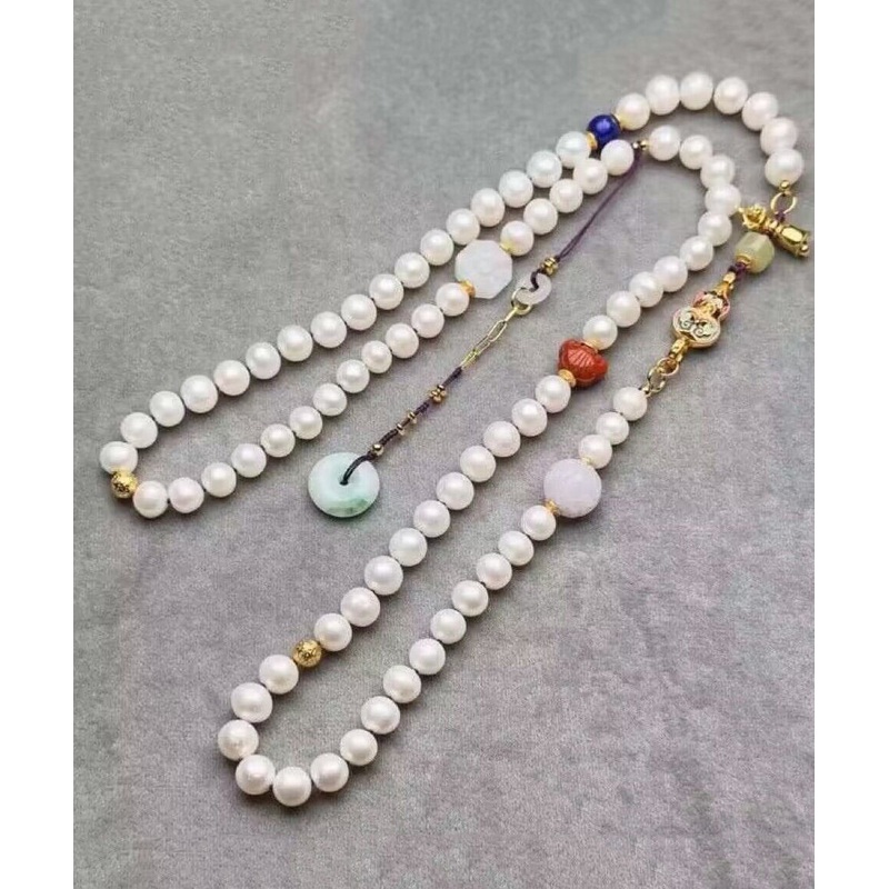 Handmade White Jade Pearl Agate Beading Tassel Sweater Lariat Necklace