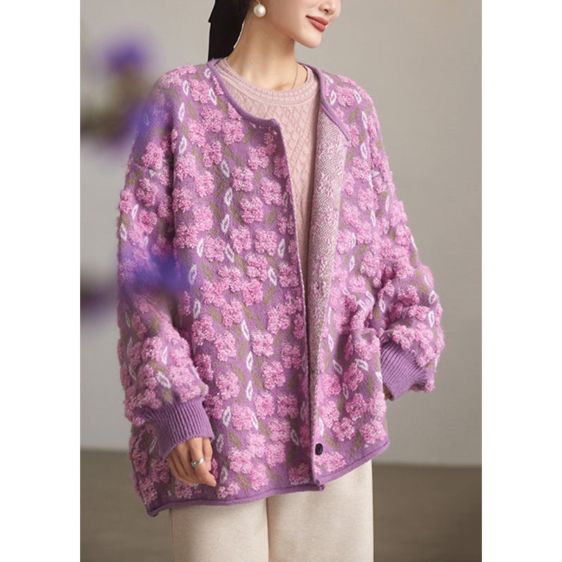 Jacquard Pink Button Knit Coats Spring