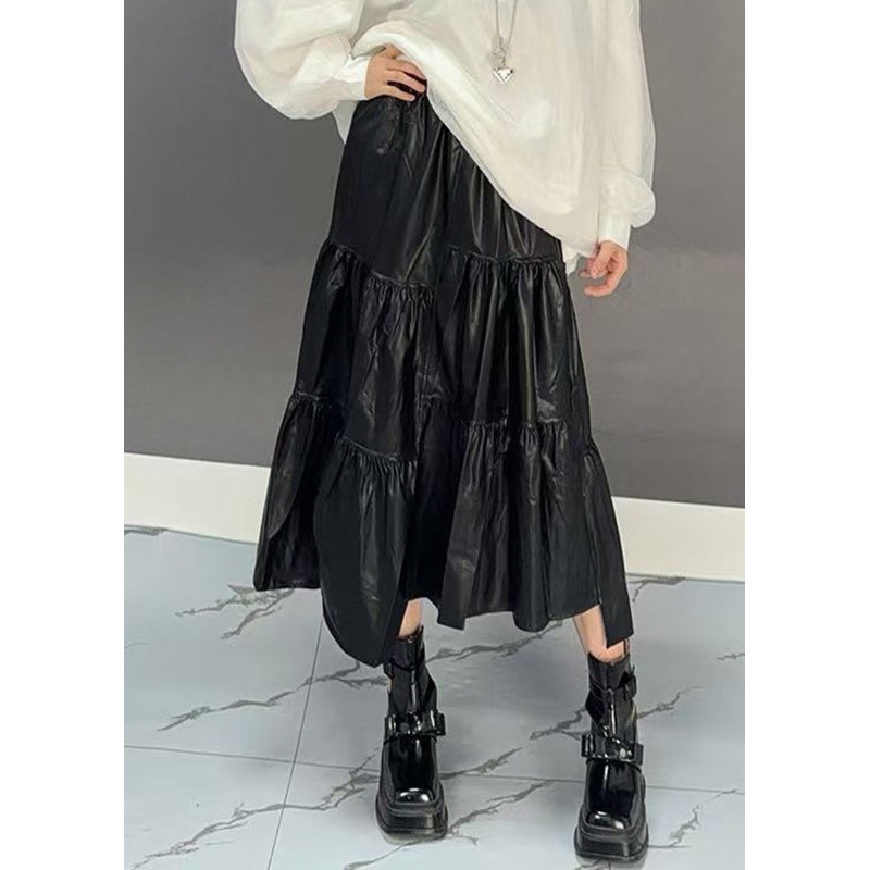 Loose Black Patchwork Elastic Waist A Line Skirts Spring