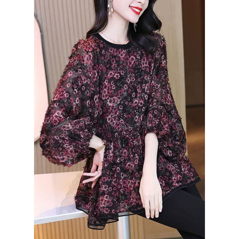 Loose Photo Color O Neck Print Chiffon Shirt Spring