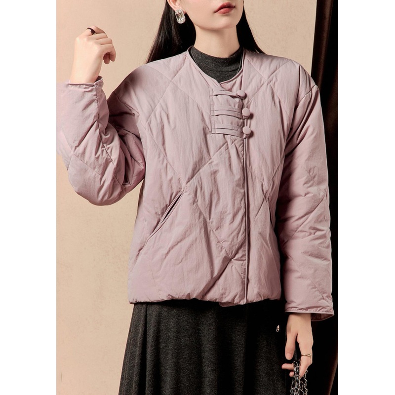 Loose Purple Button Pockets Solid Parka Winter