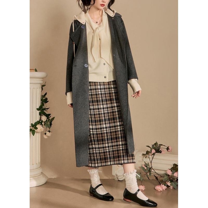 New Dark Gray Hooded Pockets Patchwork Woolen Coats Winter