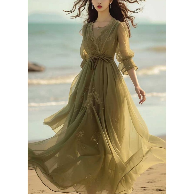 New Green Lace Solid Chiffon Dress Bracelet Sleeve