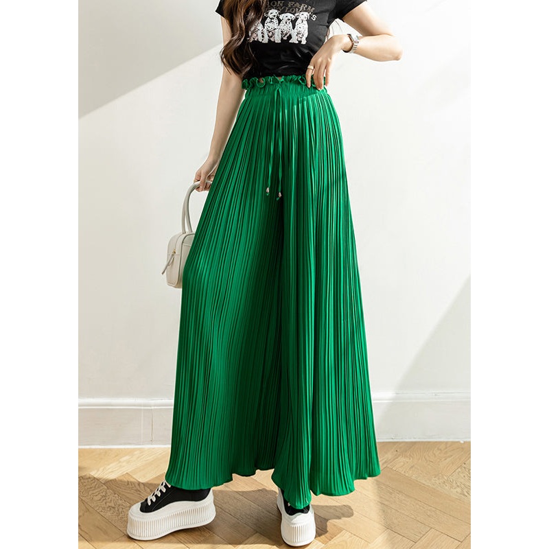 New Green Ruffled Solid Chiffon Crop Pants Summer