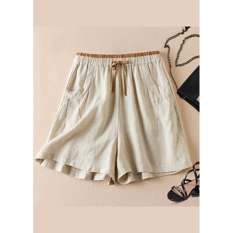 Organic Linen Pockets Elastic Waist Cotton Shorts Summer