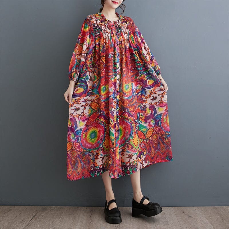 Spring Retro Floral Loose Chiffon Dress