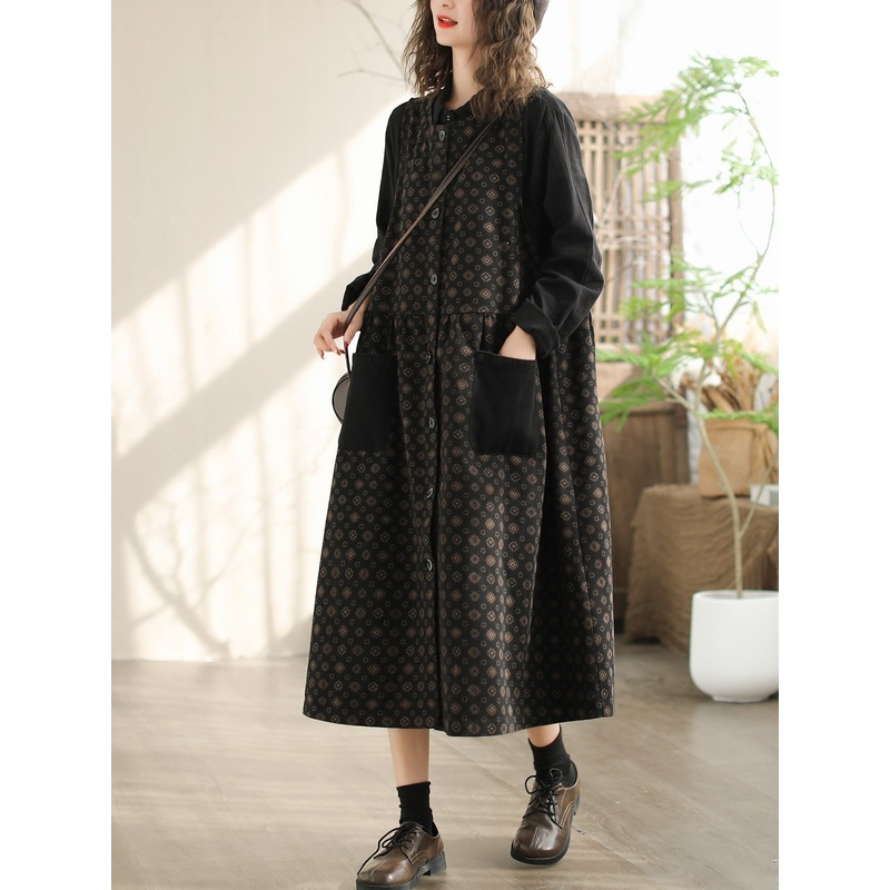 Spring Retro Loose Cotton Denim Sleeveless Dress