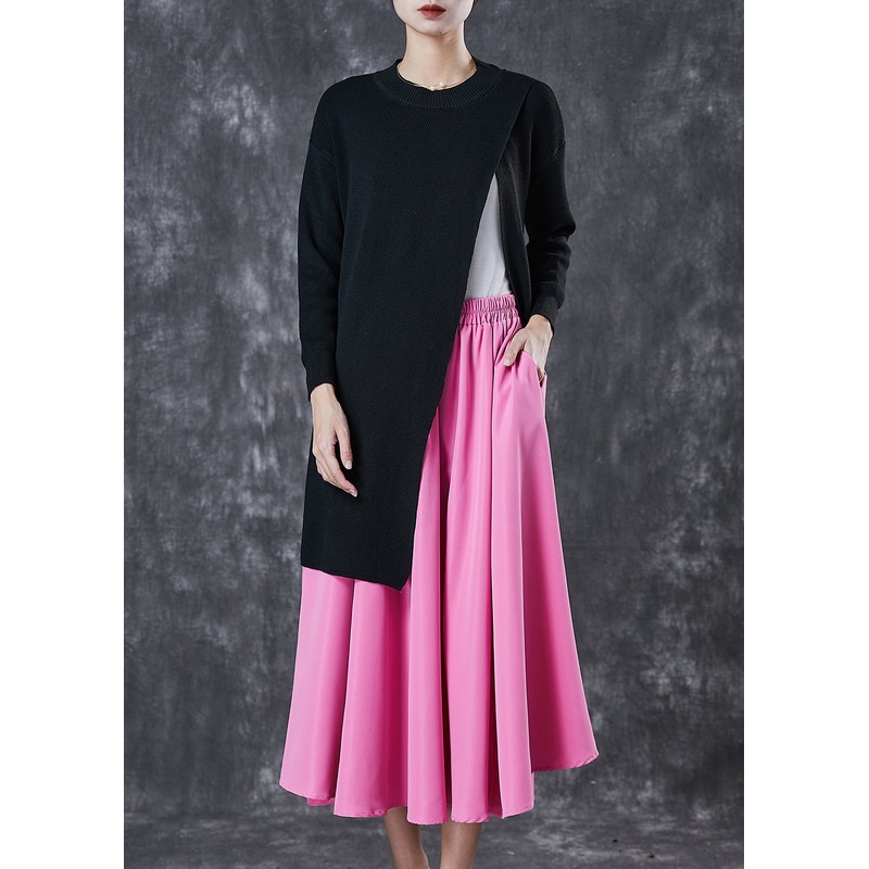 Style Black Asymmetrical Side Open Sweater And Skirt Two Pieces Set Spring