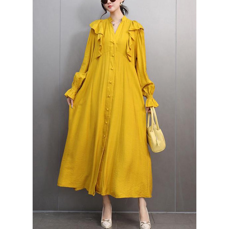 Stylish Yellow V Neck Ruffled Patchwork Maxi Dress Butterfly Sleeve