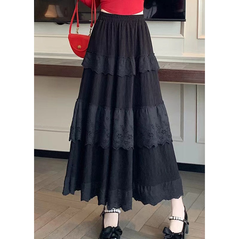 Women Black High Waist Patchwork Cotton Skirts Summer