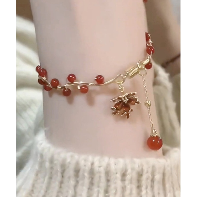 Art Red Crystal Jade Bamboo Joint Tassel Charm Bracelet