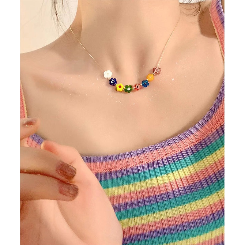Beautiful Rainbow Overgild Floral Coloured Glaze Beading Necklace