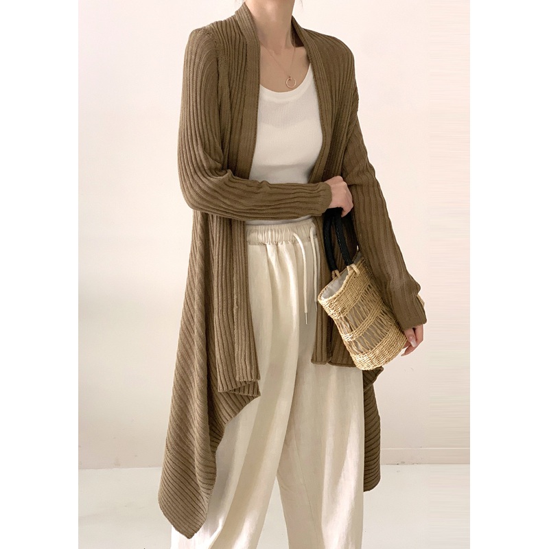 Beautiful Tea Green Asymmetrical Ice Silk Knit Cardigan Fall