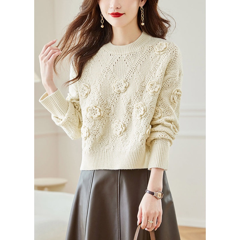 Beige Cozy Patchwork Knit Fall Sweater O Neck