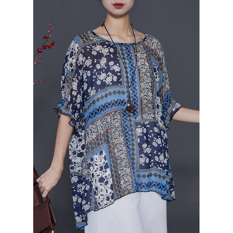 Blue Print Chiffon Beach Tanks Oversized Summer