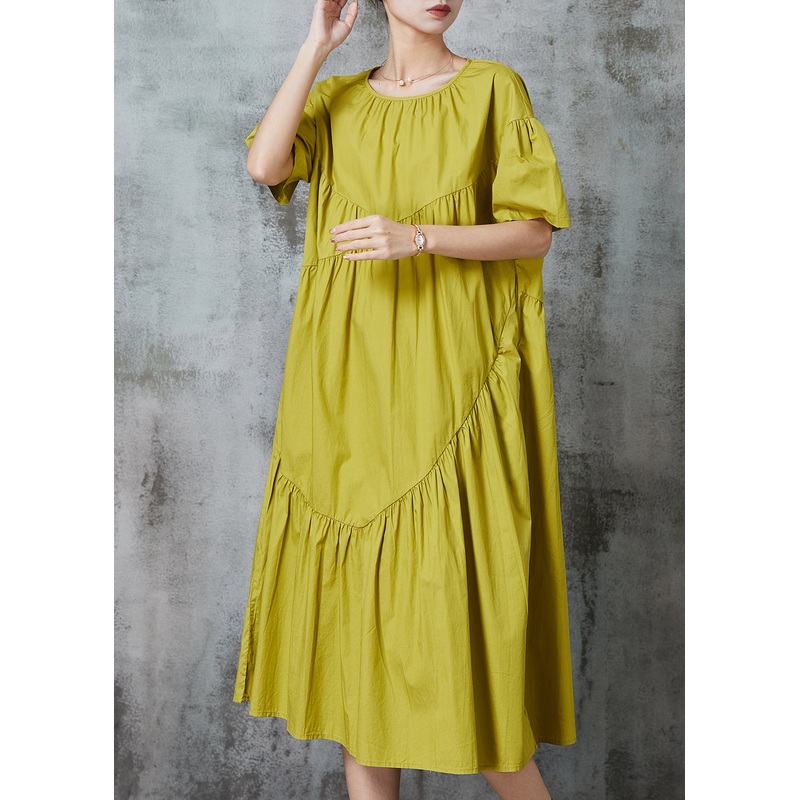 Chic Green Wrinkled Patchwork Cotton Long Dresses Summer
