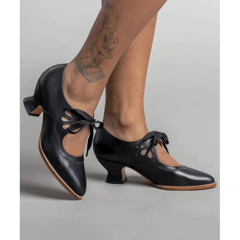 European And American Style High Heels Pointed Toe Splicing Lace Up