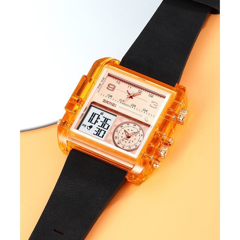 Fashion Orange Stainless Steel Sapphire Crystal Luminous Waterproof Electronic Watch