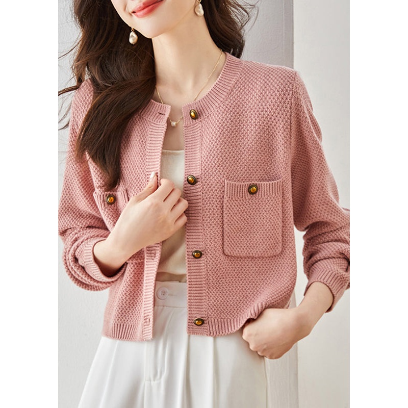 French Pink Cozy Cable Knit Cardigan Spring