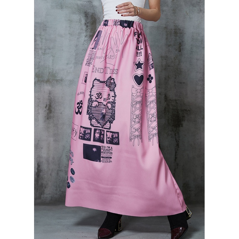 Italian Pink Elastic Waist Print Beach Skirt Spring